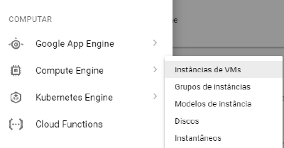 Menu lateral do Google Cloud Plataform