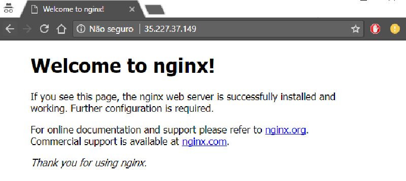 Nginx rodando pelo navegador Google Chrome